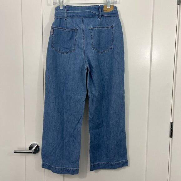 Paige Size 30 Blue Nellie High Waist Belted Wide Leg Crop Jeans - Picture 3 of 13